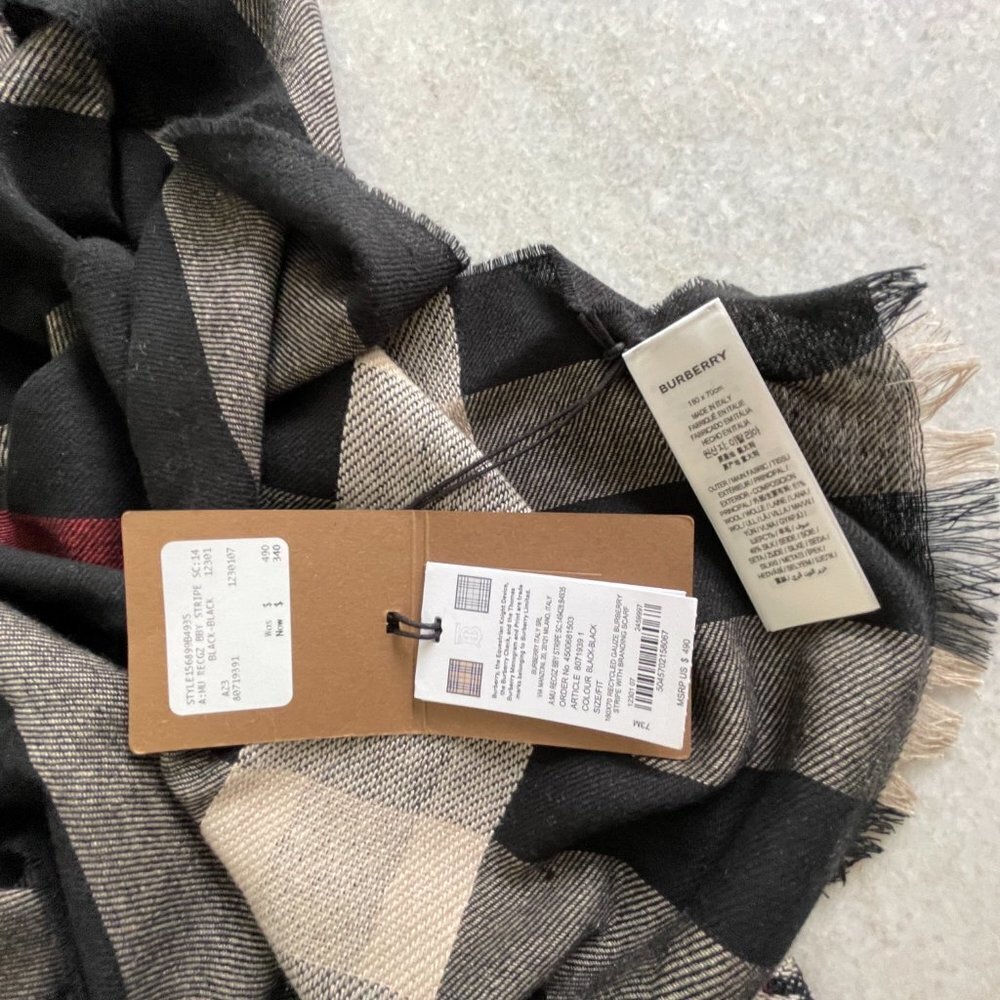 Burberry Striped Scarf, 180cm X 70cm, Wool Silk - Picture 9 of 9